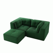 Merax canapé modulable 2 places avec tabouret, Cloud Sofa Cord sans cadre, canapé lounge près du sol, avec accoudoirs larges, vert - vert multi-mat