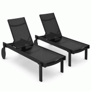 SIESTA EXCLUSIVE Lot de 2 bains de soleil d'extérieur Casablanca Noir/Noir - noir plastique polypropylène SP-SI-707BL-2