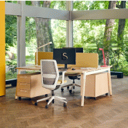 Bureau 2 personnes Ogi W - MDD - Non, Blanc, Bouleau clair, 120 x 121 cm