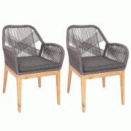 Décoshop26 - Lot de 2 chaises de jardin moderne résistant aux intempériese en bois d'acacia dossier arrondi en corde tressée gris 04_0010099 - gri