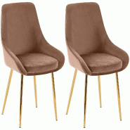 Décoshop26 - Lot de 2 chaises de salle à manger élégance confort design moderne en velours marron structure métallique doré 10_0007629 - 3000266218178