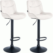 Décoshop26 - Lot de 2 tabourets de bar pivotant forme ergonomique surpiqûres décoratives en velours crème cadre en métal noir 10_0006036 - beige