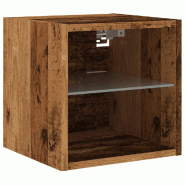 Helloshop26 - Meuble TV mural contemporain avec lumières LED et étagère en verre 30 x 28,5 x 30 cm en bois vieux bois 02_0051172 - verre 3000236774666