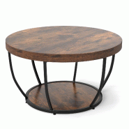 Helloshop26 - Table basse ronde 80 x 80 x 45 cm à 2 niveaux avec rangement pratique style rustique industriel en bois café 20_0019200 - 3000232808709