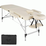 Helloshop26 - Table de massage Pliante 2 Zones Aluminium Portable + Housse beige 2008133 - beige aluminium 3000139891309