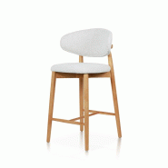 Kosmi Tabouret Skandi en bois massif couleur naturel et assise en tissu chiné beige - marron Bois massif 3760301699279