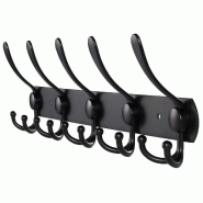 TOJ Living Porte-manteau mural – 15 crochets – 45 cm – acier inoxydable – noir mat – patères - noir 8720211260407