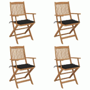 VidaXL Chaises Pliables De Jardin Lot De 4 Avec Coussins Bois D Acacia - noir 3064624