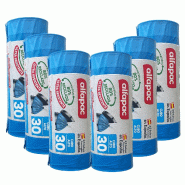Alfapac - Sacs poubelle à fermeture automatique 30L 50x75cm pour poubelles hautes, 6 rouleaux x 15 unités (80% recyclés) - bleu PK6977