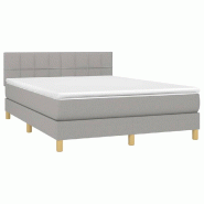 Décoshop26 - Cadre de lit LED avec sommier tête de lit matelas 140x190 cm tissu gris clair TDL0208550 - gris 3001546347762