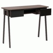 Décoshop26 - Console bureau 2 tiroirs et compartiment ouvert façades structurées 88x110x40 cm en MDF mélaminé finition noyer et 04_0009202 - 3000