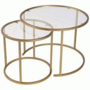 Ensemble de 2 tables gigognes rondes en métal et verre Aurum doré verre transparent Hanah Home - 8684283511709 Ensemble de 2 tables gigognes rondes en métal et verre Aurum doré verre transparent Hanah Home - 8684283511709