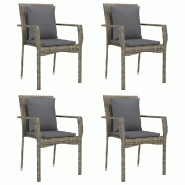 Helloshop26 - Chaises de jardin avec coussins 4 pièces résine tressée gris 02_0013336 - gris 3000726682723