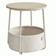 Helloshop26 - Petite table basse ronde table d'appoint avec panier en tissu 45 x 50 cm rangement pour salon chambre table de chevet 12_0006930 - 30002_0