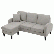 Merax canapé d'angle en L 166 cm avec méridienne flexible, 3 places, coton-lin, module compact, gris - gris multi-matériau WF228403408G