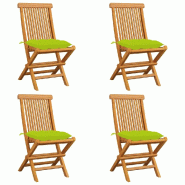 VidaXL Chaises De Jardin Avec Coussins Vert Vif Lot De 4 Bois De Teck - vert 3062594