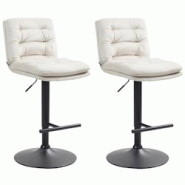 CLP Lot de 2 tabourets de bar Damar velours Crème/Noir - beige textile 325661 CLP Lot de 2 tabourets de bar Damar velours Crème/Noir - beige textile 325661