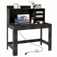 COSTWAY Bureau 108x60x125 cm avec Station de Charge, avec Prise, Étagères et Compartiments Ouverts, en Bois, pour PC, Noir - noir Bois manufacturé