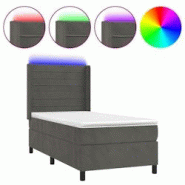 Décoshop26 - Cadre de lit LED avec sommier, tête de lit réglable, matelas 90x190cm en velours gris foncé - TDL0208258 Décoshop26 - Cadre de lit LED avec sommier, tête de lit réglable, matelas 90x190cm en velours gris foncé - TDL0208258