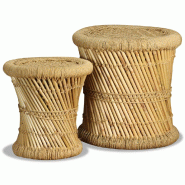 Décoshop26 - Lot de 2 tabouret assise poufs design rustique tissé en bambou et jute brun DEC026402 - Bambou 3000255796274