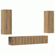 Helloshop26 - Lot de 4 meubles TV muraux modernes avec grand espace de rangement 80 x 30 x 30 cm en bois d'ingénierie chêne 02_0055857 - Bois massif