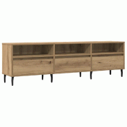 Helloshop26 - Meuble TV rectangulaire avec grand rangement salon 150 x 30 x 44 cm en bois d'ingénierie chêne artisanal 02_0051073 - Bois massif 3000