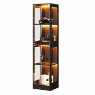 Merax Vitrine LED 40×35×170 cm, vitrine en verre noir, vitrine de collection avec contrôle par application, 4 niveaux, moderne - noir multi-matéri