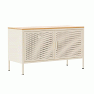 Oviala Business Buffet moderne 2 portes L100 cm en métal écru - blanc acier 113979