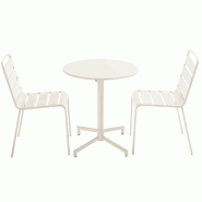 Oviala Business Ensemble table de jardin et 2 chaises en métal ivoire - blanc acier 114703