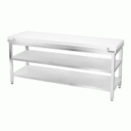 Table de travail en inox 1800x600 mm avec plaque de découpe blanche et 2 étagères PREMIUM - GOLDINOX - gris inox 3701770841318