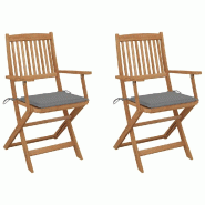 VidaXL Chaises Pliables De Jardin Lot De 2 Avec Coussins Bois D Acacia - gris 3064591