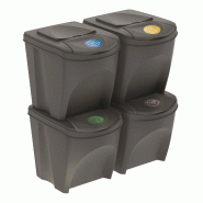 WellHome - Jeu de 4 Poubelles empilables 25L en Gris - gris plastique WH13939