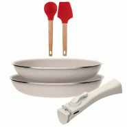 BERGNER - Jeu de 2 poêles Ø24/28 cm en aluminium pressé antiadhésif avec poignée amovible avec jeu de 2 ustensiles de cuisine EXCALIBUR - PK9505