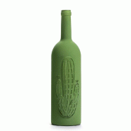 Bouteille en verre vert mat avec décor cactus D 9 x H 35cm