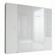 COMPOSITION ARMOIRE LIT SMART-V2 FAÇADE BLANC BRILLANT 140*200 CM COLONNES BLANC MAT