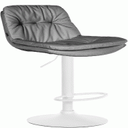 Décoshop26 - Tabouret chaise haute x1 pour cuisine et bar à assise moelleuse en similicuir gris cadre en métal blanc 10_0005704 - blanc métal 3000