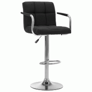 Décoshop26 - Tabouret de bar x1 chaise haute avec dossier et accoudoirs en tissu noir cadre en acier DEC029325 - noir 3000257320170