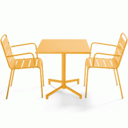 Oviala Business Ensemble table 70 cm et 2 fauteuils de jardin en métal jaune - jaune acier 114682