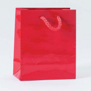 Sac Luxe pelliculé rouge - 11x6x14cm - par 12 avec poignées cordelières
