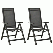VidaXL Chaises Pliables De Jardin Lot De 2 Textilène Et Aluminium Noir - noir 312188