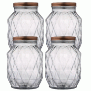 WellHome - Jeu de 4 Bocaux en Verre 2,9 L avec Couvercle 17x17x22 cm - transparent verre PK10064