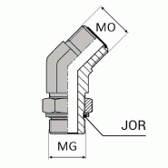 Coudes orientable mâle ORFS x mâle gaz cylindrique 45° - 1/4' , 13.15 , 13/16' , 20.63