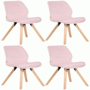 Décoshop26 - Chaises de salle à manger x4 design scandinave en velours rose et pieds en bois carrés clair 10_0007785 - Bois massif 3000266303003