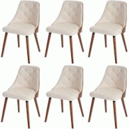 Décoshop26 - Lot de 6 chaises de salle à manger capitonné design chic en bois noyer et assise en synthétique crème CDS04669 - 3000646569609 Décoshop26 - Lot de 6 chaises de salle à manger capitonné design chic en bois noyer et assise en synthétique crème CDS04669 - 3000646569609