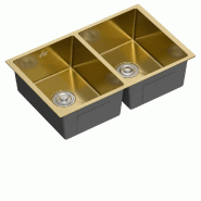 Évier sous plan 2 cuves acier inox AISI 304 doré | 193 x 760 x 470 mm | Gasfrit - doré APK_GFYL18