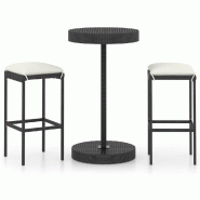 Helloshop26 - Ensemble de bar de jardin 3 pièces et coussins résine tressée noir - 3000728347767