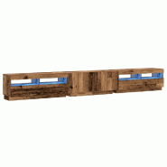 Helloshop26 - Lot de 3 meubles TV avec lumières LED grande capacité rangement 300 x 35 x 40 cm en bois d'ingénierie vieux bois 02_0055889 - Bois ma