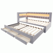 Merax LED lit capitonné canapé-lit 90x190 cm, méridienne 3 en 1 avec lit gigogne 180x190, 3 tiroirs, USB & USB-C, gris clair - gris multi-matériau Merax LED lit capitonné canapé-lit 90x190 cm, méridienne 3 en 1 avec lit gigogne 180x190, 3 tiroirs, USB & USB-C, gris clair - gris multi-matériau