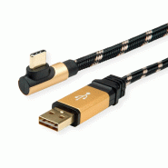 ROLINE GOLD Câble USB 2.0, USB A mâle reversible - USB C mâle, 90° coude, 0,8 m_0