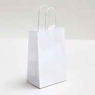 Sac kraft poignées torsadées blanc 14x8.5x21.5 cm - par 50 - 2kg capacité - papier kraft 90gr/m²